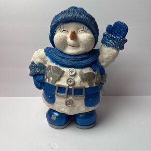 Enesco 2003 Snow Buddies 11” Flurry Snowman Figurine Blue Accents handyman belt